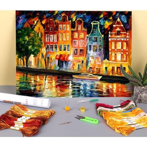 The Sky Amsterdam Pre-Printed 11CT Cross-Stitch DIY Embroidery Kit DMC Threads Knitting Painting Hobby Handicraft Counted