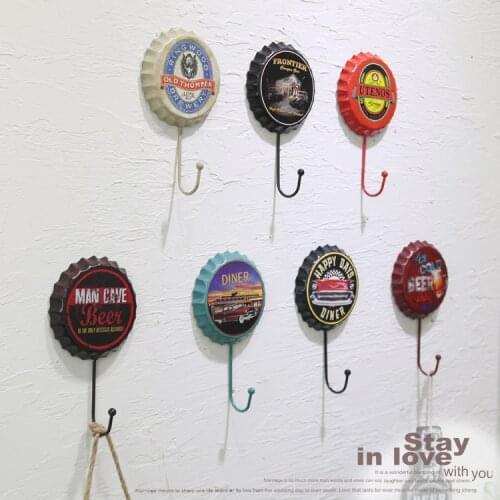 New Retro Creative Beer Lid Hook Personality Clothes Hook Fitting Room Coat and Hat Hanger Iron Decoration Wall Decoration