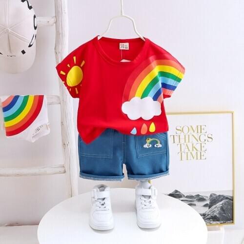 New Summer Baby Boys Clothes Suit Children Girls ainbow print Cartoon T Shirt Shorts Toddler Casual Clothing Set Kid Tracksuits
