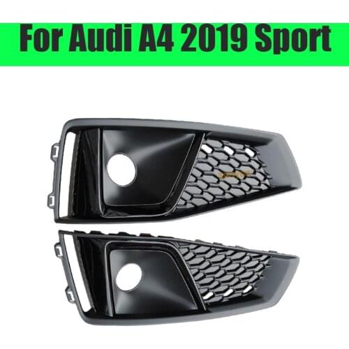 For Audi A4 S4 B9 2019 19 Sport car Front Fog Light Lamp Grille Bumper Cover Grilles Black