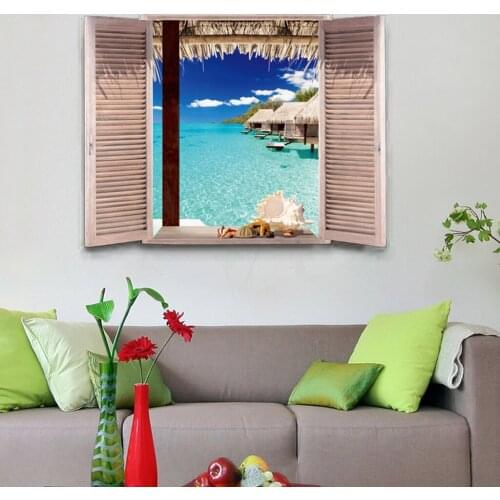 Beach Resort 3D Window View Wall Sticker Art Vinyl Decals Home Decor Mural