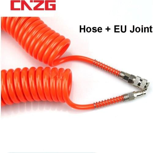 PU 8mm x 5mm Polyurethane Air Compressor Hose Tube With EU Fitting Flexible Tool Connector PU0805 Spring Spiral Pipe 8*5