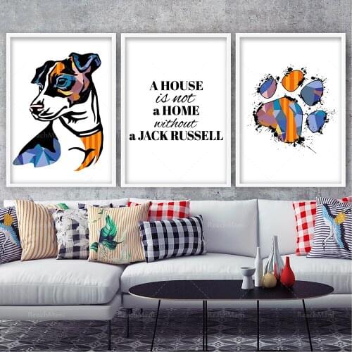 Prints House is not a Home Jack Russell Paw Print Bright Multicolour Abstract Art Print Colourful Dog Gallery Wall Poster Gift