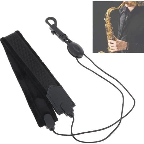 Adjustable Black Saxophone Neck Strap Soft Flannelette Single Shoulder Strap for Alto Tenor Soprano Saxophone