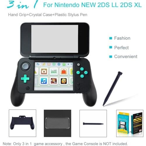 3 in 1 Hand Grip+Crystal Case+Plastic Stylus Pen for Nintendo NEW 2DS LL XL