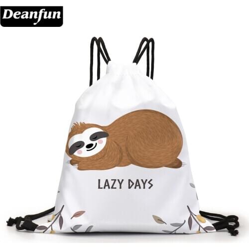 Deanfun Simple White Drawstring Bag Sleeping Sloth Pattern Backpack Cute Girls Schoolbags 60386