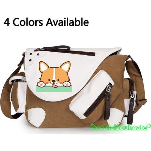 Cartoon Corgi Dogs Shoulder Students Lovely Animals Dog Gorgi Messenger Bag School Bag Laptop Crossbody Cute Pet School Bags