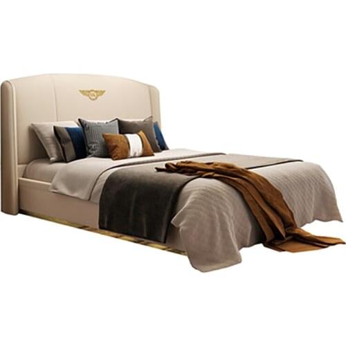 Italian style light luxury post-modern cowhide double bed Hong Kong style master bedroom wedding bed bedroom guest bedroom