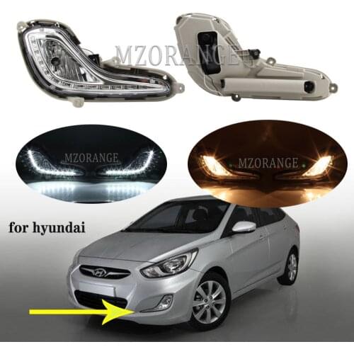 Led drl headlight for Hyundai Solaris Accent 2010-2013 fog lights headlights fog light auto lights Yellow Turn Signal