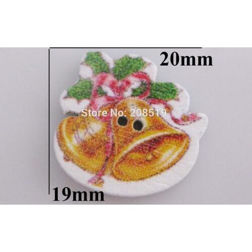 WBNSNN 20MM Jingle Bell Wood Buttons for Christmas Festival 50pcs/lot Decorative Scrapbook Sewing supplies