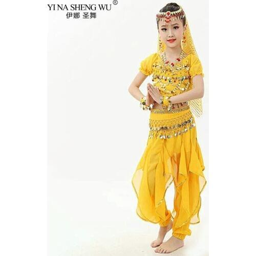 8 colors Belly Dance Costumes Kids New Style Children Belly Dancing Girls Bollywood Indian Performance Cloth Top Skirt 7pcs/set
