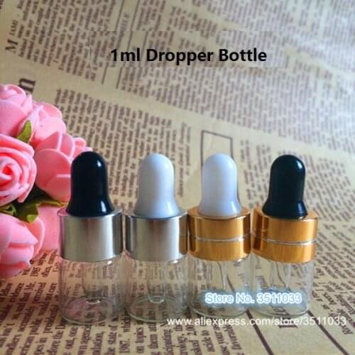 1ML Transparent Glass Bottle with Pipette Small Clear Essential Oil Bottle Empty Glass Dropper Bottle White Black Dropper 100pcs