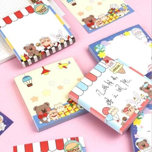 1pack Cute cartoon animal bear memo student notes Pad sticky Book Cartoon school Stationery
