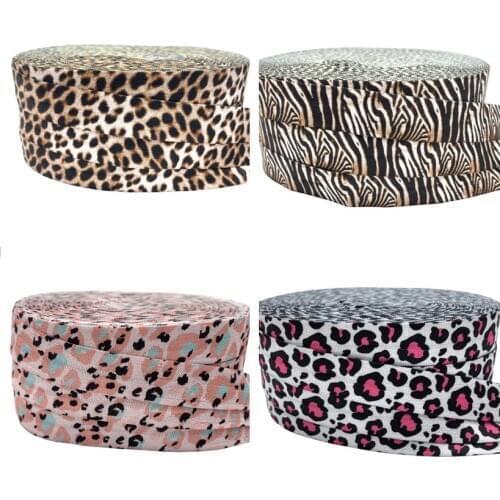 10Yards 16mm Leopard Zebra Pattern Printed Fold Over Elastic Wholesale FOE Band DIY Crafts Hair Tie Bracelet Accessories Party