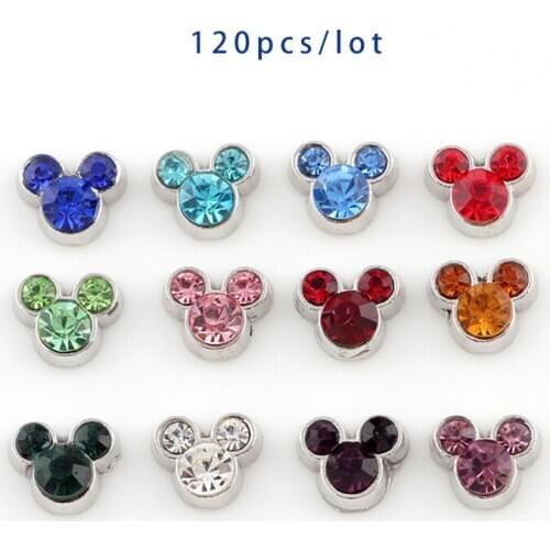 120Pcs/lot Mouse Head Birthstones Floating Charms Hand-made DIY for Glass Lockets