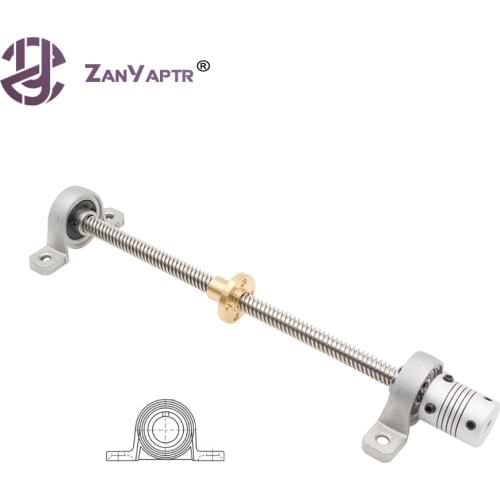1Set 100/200/250/300/350/400/500mm 3D Printer &CNC T8 Lead Screw 8mm + Brass Copper Nut +KP08 Bearing Bracket +Flexible Coupling