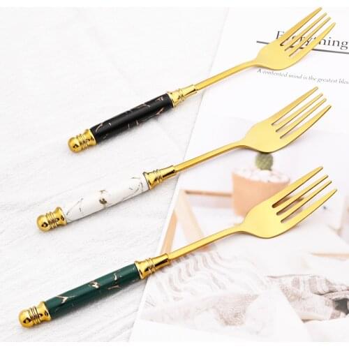 4/6Pcs Stainless Steel Dinner Fork Gold Cutlery Set Creative Imitation Marble Fork Set Childrens Tableware Kitchen Silverware