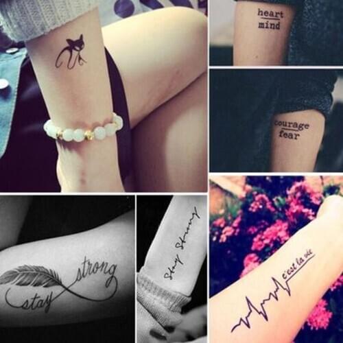 5pcs English Letter Waterproof Temporary Tattoos Sticker Arm Fake Body Art Women Men Butterfly Love Fake Body Art