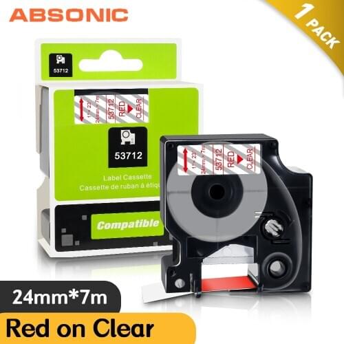 Absonic 24mm Printer Ribbon Compatible Dymo D1 Label Tape Red on Clear 53712 for Dymo LabelWriter 450 MobileLabeler Printer 7m