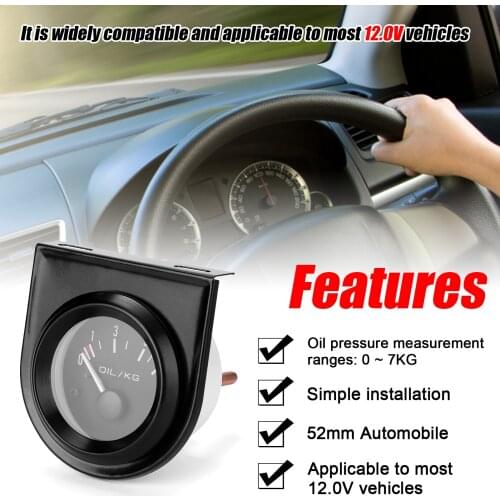 52mm Automobile Oil Pressure Instrument Automobile Oil Pressure Gauge Refitting 0~7KG Oil Pressure Gauge With Sensors 12.0V