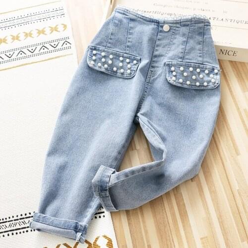Babyinstar 2021 New Fashion Jeans for Girls Toddler Childrens Pearl Design Denim Trousers Kids Jeans for Girls Clothes