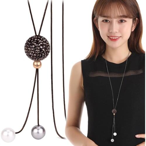 Full Of Black Rhinestone Ball Pendant Necklace Womens Retro Dress Sweater Shopping Long Link