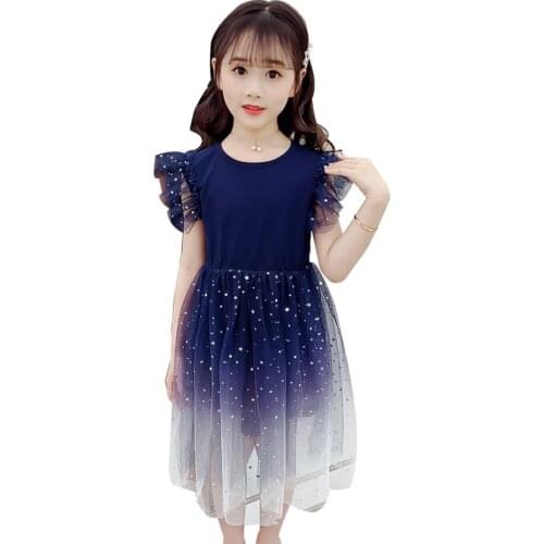 Big Girls Dress Mesh Dress For Girl Sequin Children Princess Dress Summer Kids Costume 6 8 10 12 14