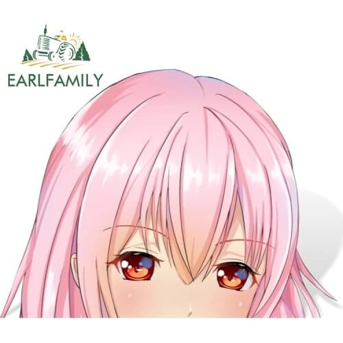 EARLFAMILY 13cm x 9.8cm Anime Yuzuriha Inori Peeker Big Head Vinyl Car Sticker JDM Rear Windshield Trunk Peek Decals Car Styling