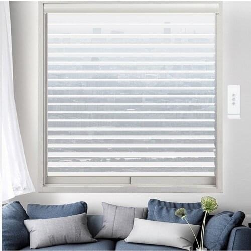 Electric Shangrila Roller Blinds Sheer Shades Remote Control Rechargable Battery Motor Or Solar Pannel Wireless Motorized Power