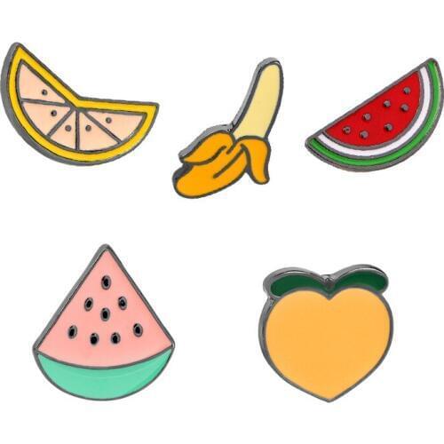 Enamel Alloy Brooch Creative Fruit Banana Watermelon Hami Melon Lemon Brooch Set Fashion Personality Cowboy Shirt Pin Jewelry