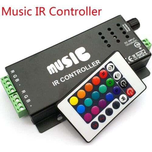 IR Controller DC12-24V 24 Keys Music Controller IR Remote RGB Controller Sound Sensitive for 5050 3528 Led Strip Light L