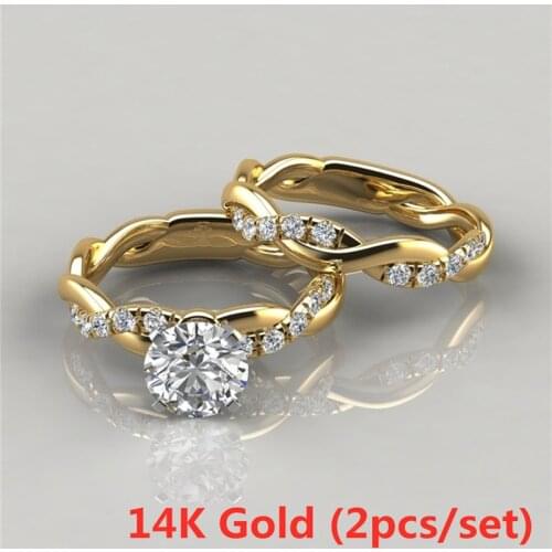 Womens Dainty Twist Round Cut White Sapphire Ring Set Bridal Engagement Diamond Ring Wedding Band Anniversary