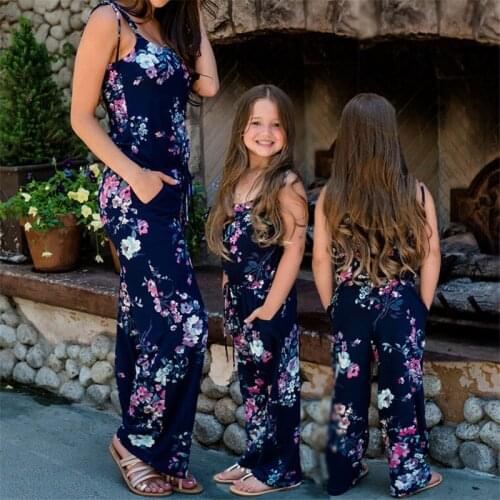 Mommy And Me Jumpsuit 2019 Summer Sleeveless Suspenders Floral Printed Romper Mother and Daughter Off Shoulder One-piece Clothes