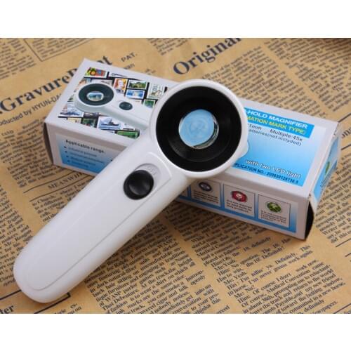 By dhl 20set 45X Handheld Loupe Reading Magnifer 21mm Magnifying Glass with LED Light Optical Equipment