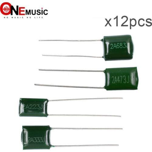 12Pcs Electric Bass Guitar Polyester capacitors 2A223J 0.023UF/2A333J 0.033UF/2A473J 0.047UF/ 2A683J 0.068UF/Rated Voltage 100V