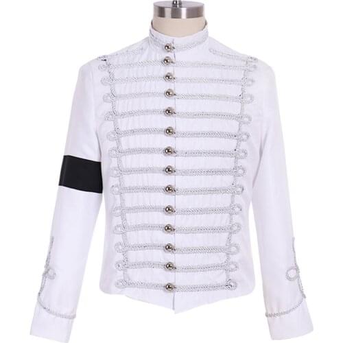 Cosplaydiy Unisex Michael Jackson White Jacket Coat Costume Cosplay MJ Halloween Cosplay Military Suit L320