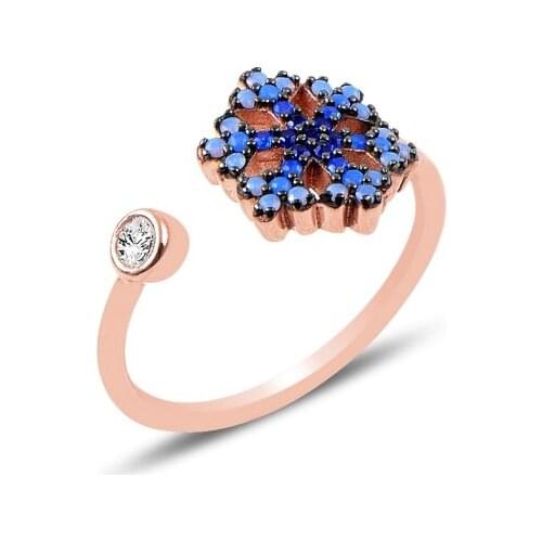 KUTAYDAN Nano Blue Gradation Stone Adjustable Tall Snowflake Ring 925 Sterling Silver