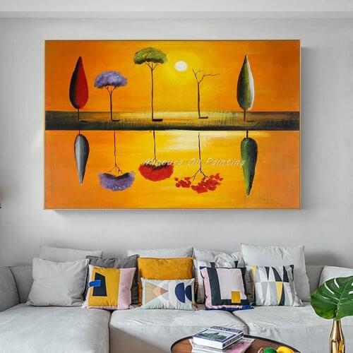 100% Hand painted Modern Abstract Oil Painting On Canvas For The Trees Reflection Wall Art Picture Home Decoration