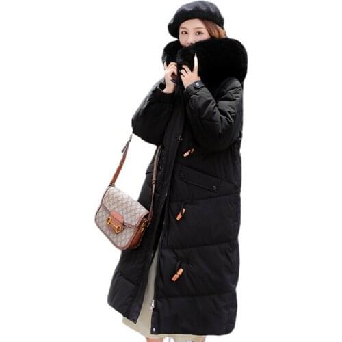 Fashion Winter 2021 Womens Coats New Parkas Big Fur Collar Hooded Down Padded Jacket Over The Knee Coat Female