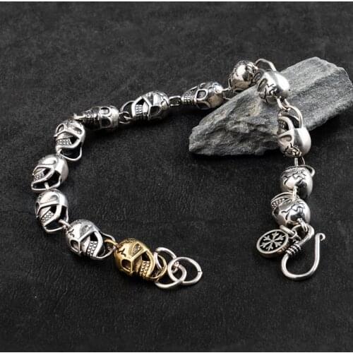 2020 Thai Silver Skull bracelet for men 100% 925 Sterling Silver Vintage Punk Rock skeleton fashion Jewelry Birthday Gifts