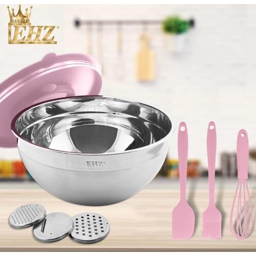 EHZ Mixing Bowl Stainless Steel Salad Bowl 8 PCS Set Sealed Fresh Bowl Paring Vegetable Cake Baking Sharp Planer Kitchen Tool