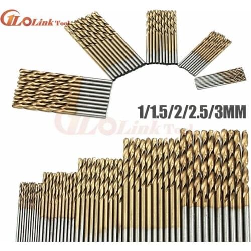 50pcs Drill Bit Set for Metal Straight Shank Bit Metal Drill Electrical Dril Steel Titanium Coated Twist Wood Drill Bit Gauge