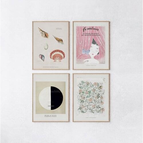 Vintage Wall Gallery Mural | Neutral Decoration | Beige Rose Vintage Wall Art Deco Poster