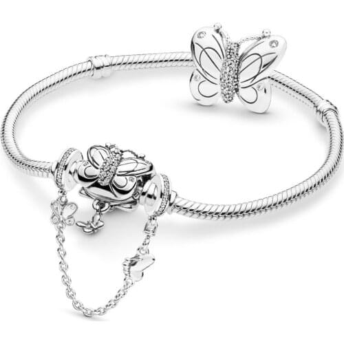 New Decorative Butterfly Bracelet For Popula Style Bracelets And Necklaces Original Diy S925 Sterling Silver Jewelry