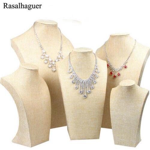 New Natural Linen Fabric Jewelry Necklaces Pendants Display Bust Choker Holder Stand Rack Show 5 Size Wholesale Price