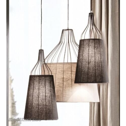 American fabric pendant lamps modern Simple pendan light Nordic living room bedroom creative personality LED iron Hanging Lamps