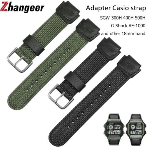 18mm Green Black Nylon Watch Band Strap Fit for Casio G Shock W-S200H W-800H W-216H W-735H F-108WH W-215 AEQ-110W /SGW-300H/400H