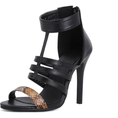 Gladiator Sandals New Snake Leather Mixed Colors 10CM Super High Heel Sandals Sexy Narrow Band Peep Toe Thin Heels Women Sandals