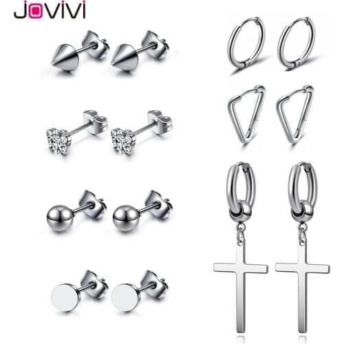 JOVIVI New 316L Stainless Steel Huggie Hoop Earrings Round Loop Earring Fashion Ear Studs Piercing Jewelry for Men Women 14 Pcs