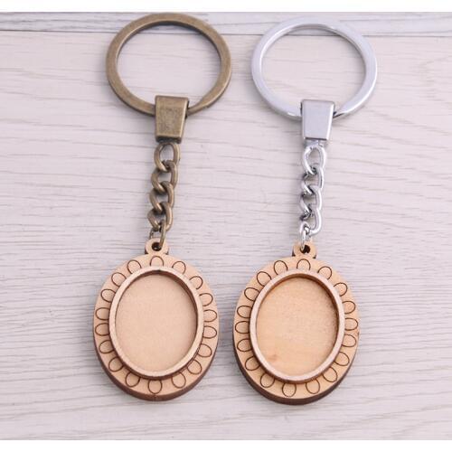 SWEET BELL 6pcs 18*25mm Oval Wood Cabochon Settings Metal Keyring Accessories Diy Blank Wooden Base Trays For Key Chain